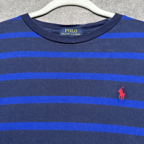 Polo Ralph Lauren Big Boys XL 18-20 Blue Striped T-Shirt Crew Neck Pony Logo - Picture 1 of 8